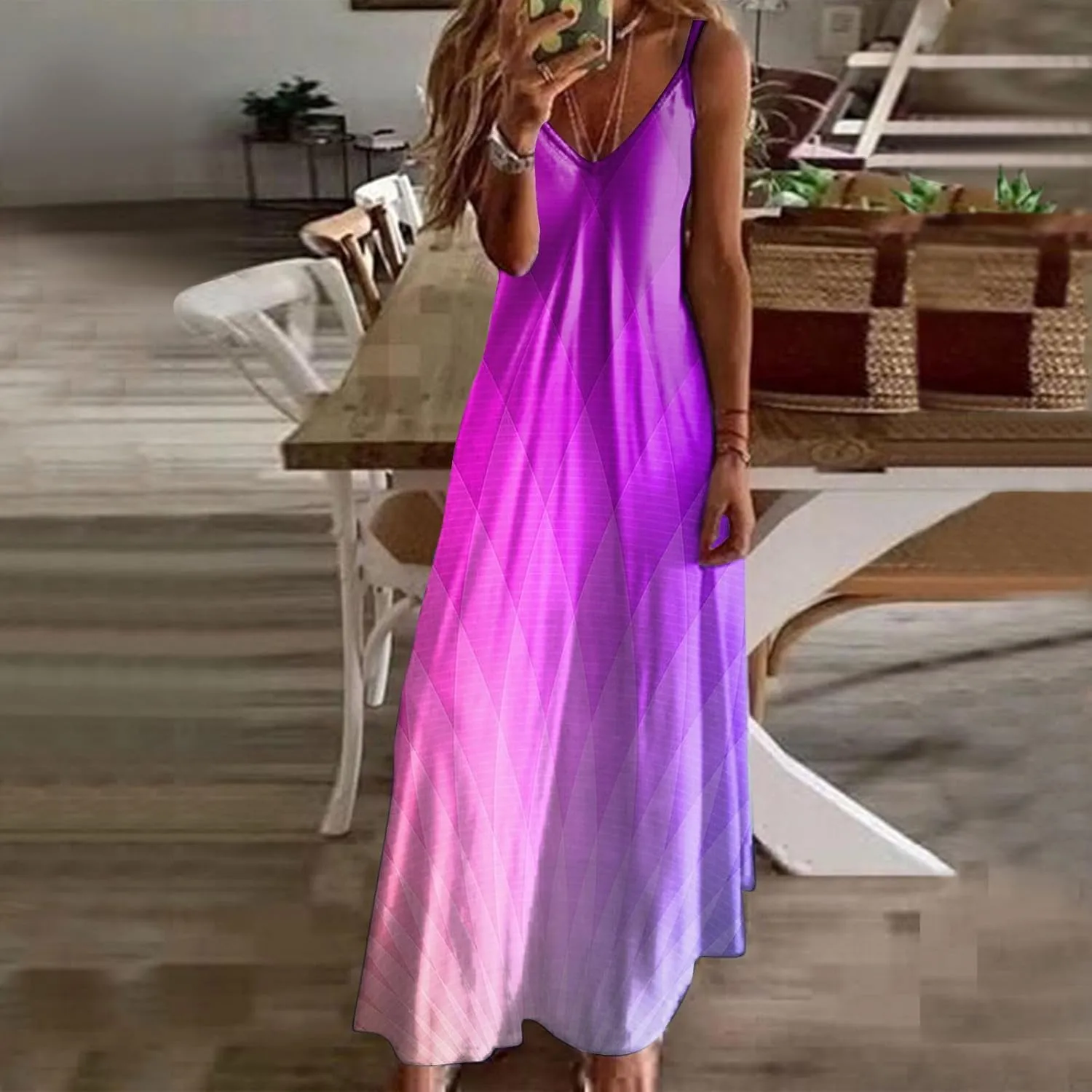 Eduavar Floral Dress for Women, Maxi Dresses for Women 2024 Casual Summer V Neck Sleeveless Flowy Dress Vacation Beach Dress