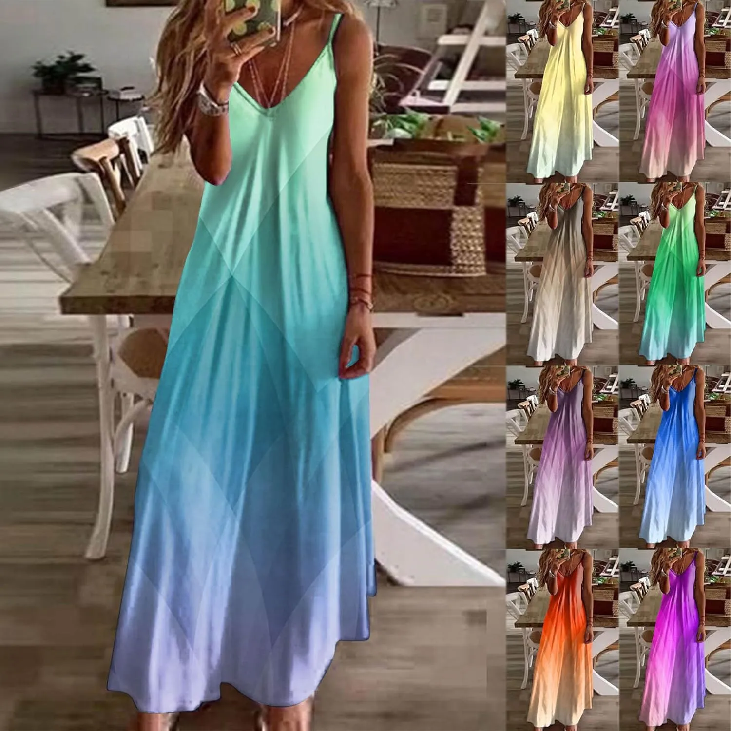 Eduavar Floral Dress for Women, Maxi Dresses for Women 2024 Casual Summer V Neck Sleeveless Flowy Dress Vacation Beach Dress
