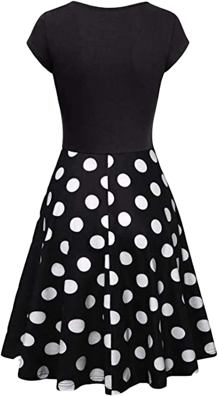 EFOFEI Womens Casual Swing Dress Floral Printed Dress Short Sleeve Wrap V Neck A Line Midi Dress
