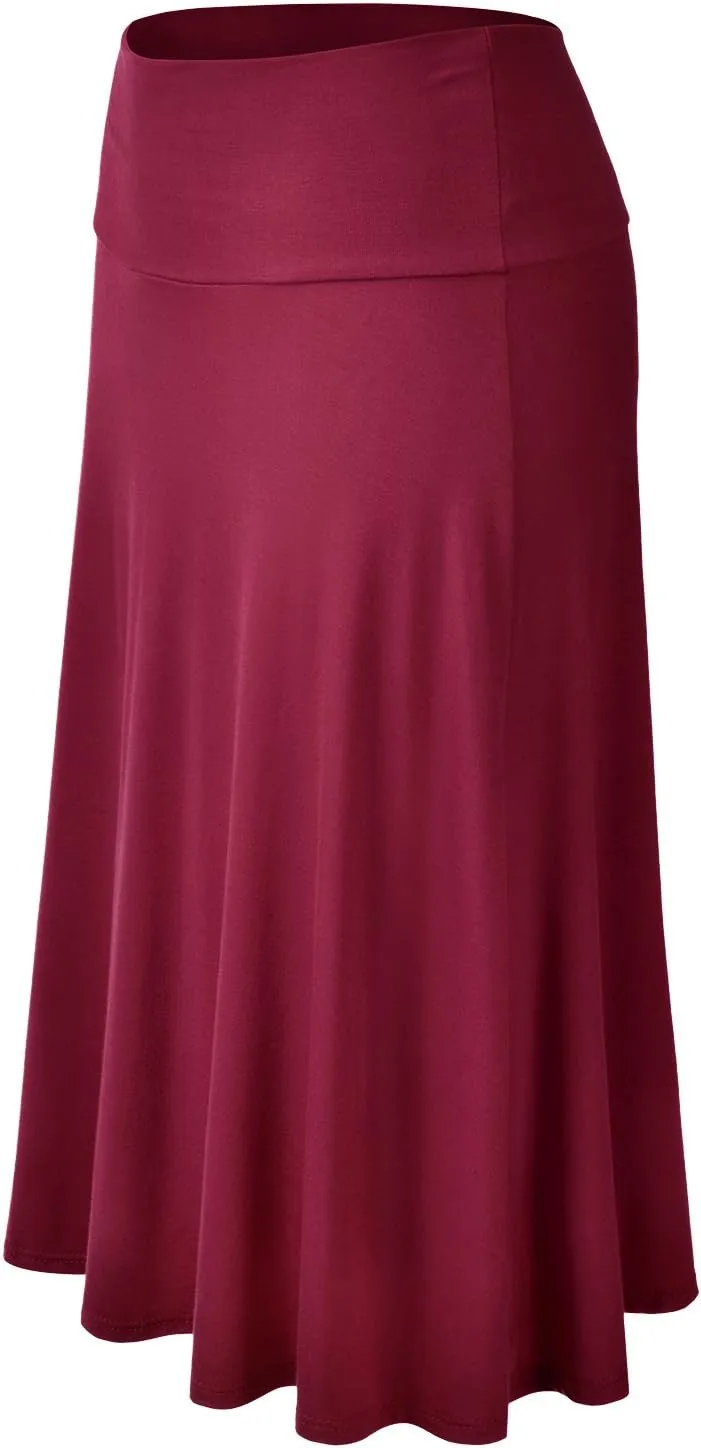 EIMIN Women's Solid Flared Lightweight Elastic Waist Classic Midi Skirt (S-3XL)
