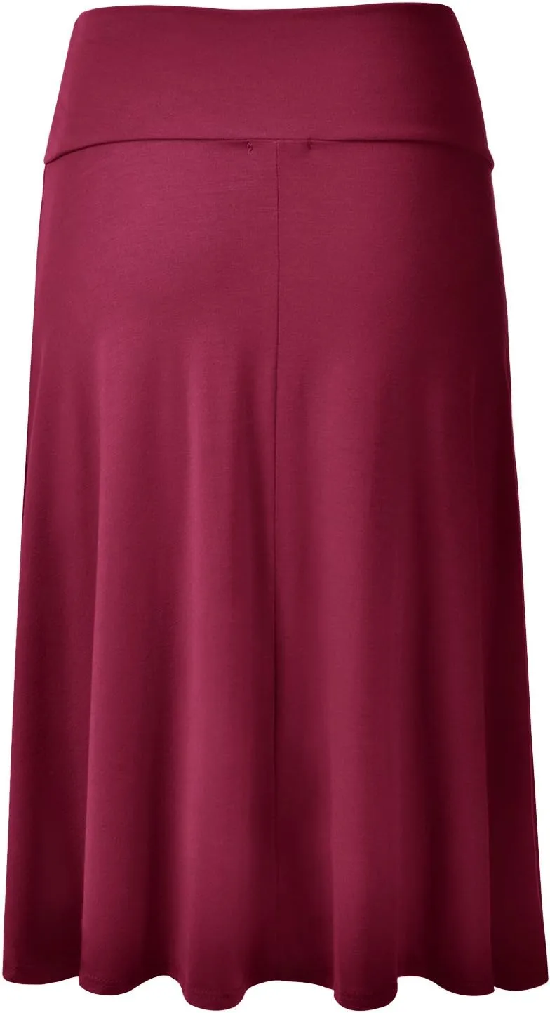 EIMIN Women's Solid Flared Lightweight Elastic Waist Classic Midi Skirt (S-3XL)