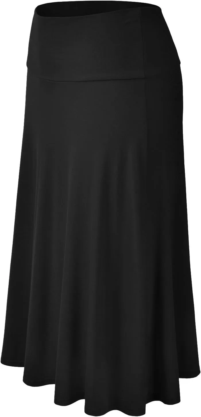 EIMIN Women's Solid Flared Lightweight Elastic Waist Classic Midi Skirt (S-3XL)