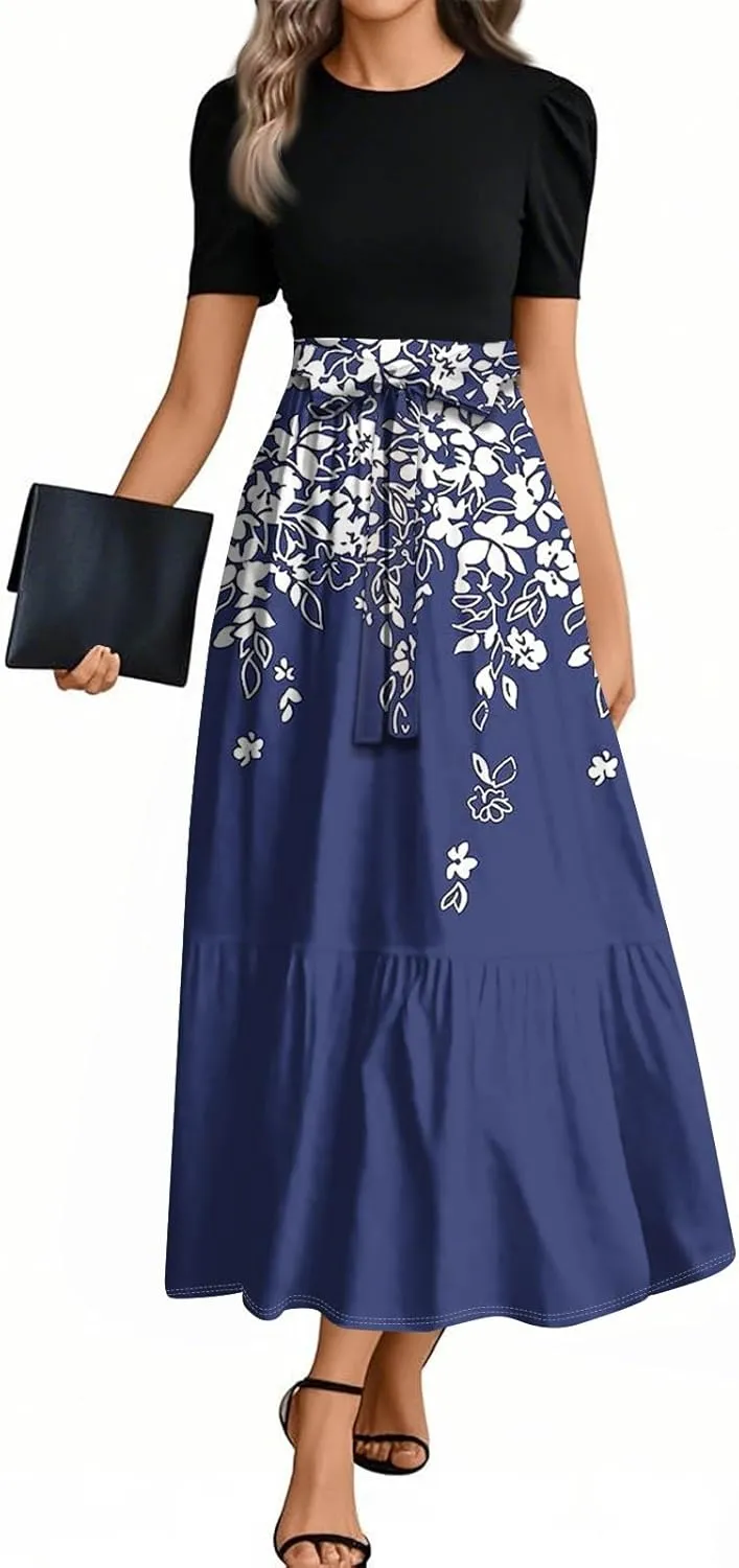Elegant Bow Tie Womens Dresses, Beach 2025 Floral Print Womens Jumpsuit Maxi Boho High Waisted Rompers for Women