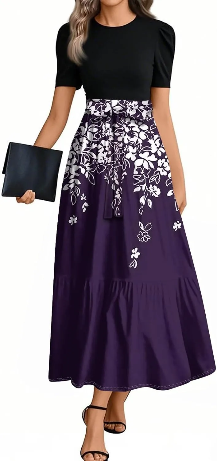 Elegant Bow Tie Womens Dresses, Beach 2025 Floral Print Womens Jumpsuit Maxi Boho High Waisted Rompers for Women