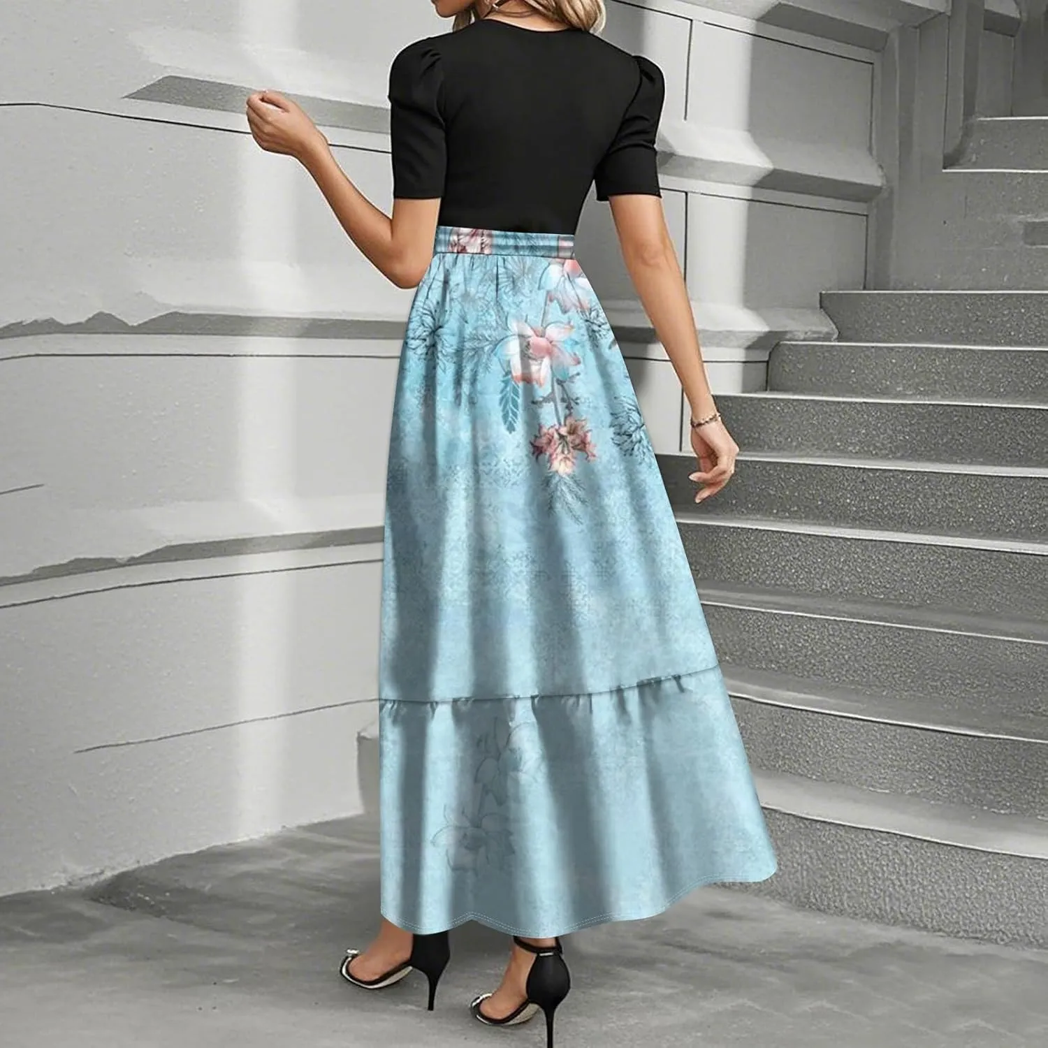 Elegant Bow Tie Womens Dresses, Beach 2025 Floral Print Womens Jumpsuit Maxi Boho High Waisted Rompers for Women