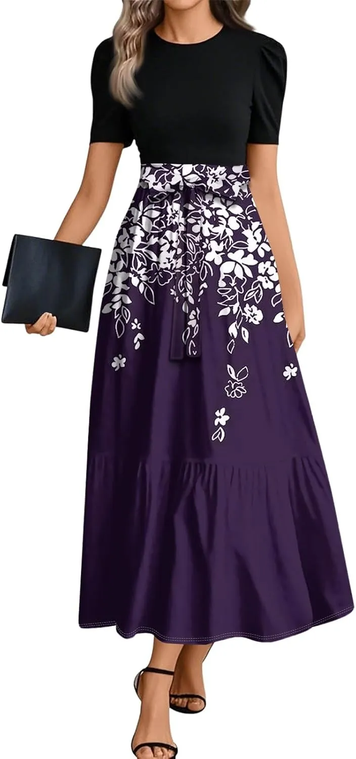 Elegant Bow Tie Womens Dresses, Beach 2025 Floral Print Womens Jumpsuit Maxi Boho High Waisted Rompers for Women