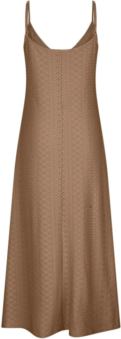 Eyelet Dress for Women 2024 Casual Sleeveless Long Maxi Dress Trendy Sexy V Neck Slip Dress Summer Vacation Outfits