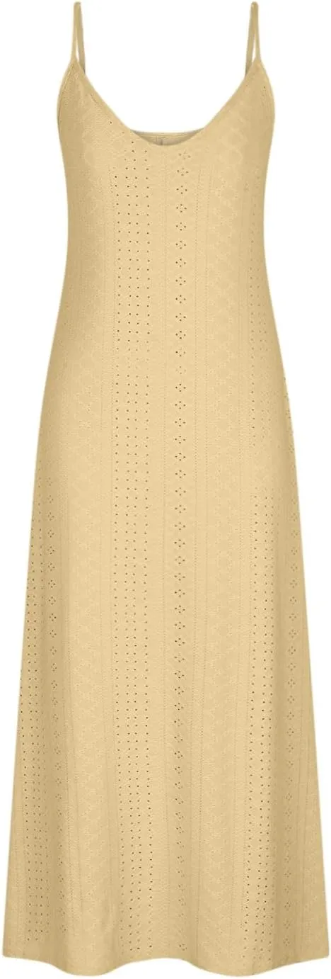 Eyelet Dress for Women 2024 Casual Sleeveless Long Maxi Dress Trendy Sexy V Neck Slip Dress Summer Vacation Outfits