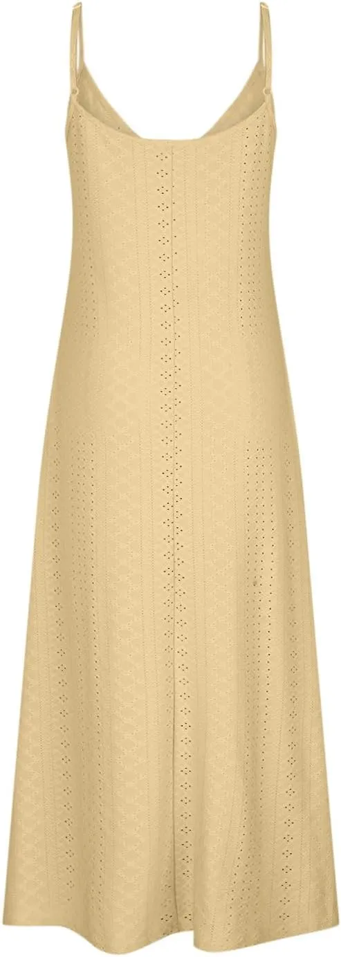 Eyelet Dress for Women 2024 Casual Sleeveless Long Maxi Dress Trendy Sexy V Neck Slip Dress Summer Vacation Outfits