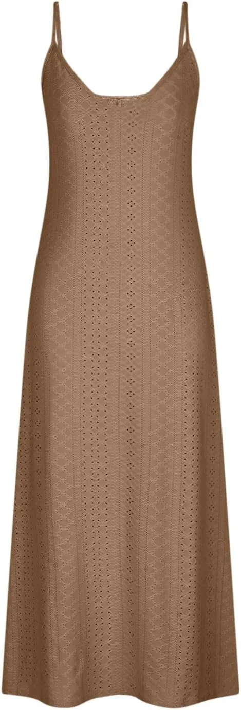 Eyelet Dress for Women 2024 Casual Sleeveless Long Maxi Dress Trendy Sexy V Neck Slip Dress Summer Vacation Outfits