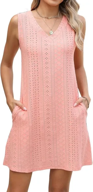 fanmpghleoo Summer Dresses for Women 2025 Strapless Shift Eyelet Dress Swim Bathing Suits Cover Up House Dresses with Pockets