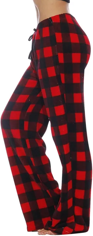 Flannel Pajama Pants Women with Pockets & Drawstring Comfy Plaid Lounge Pants Casual Stretch Sleepwear Bottoms Pj