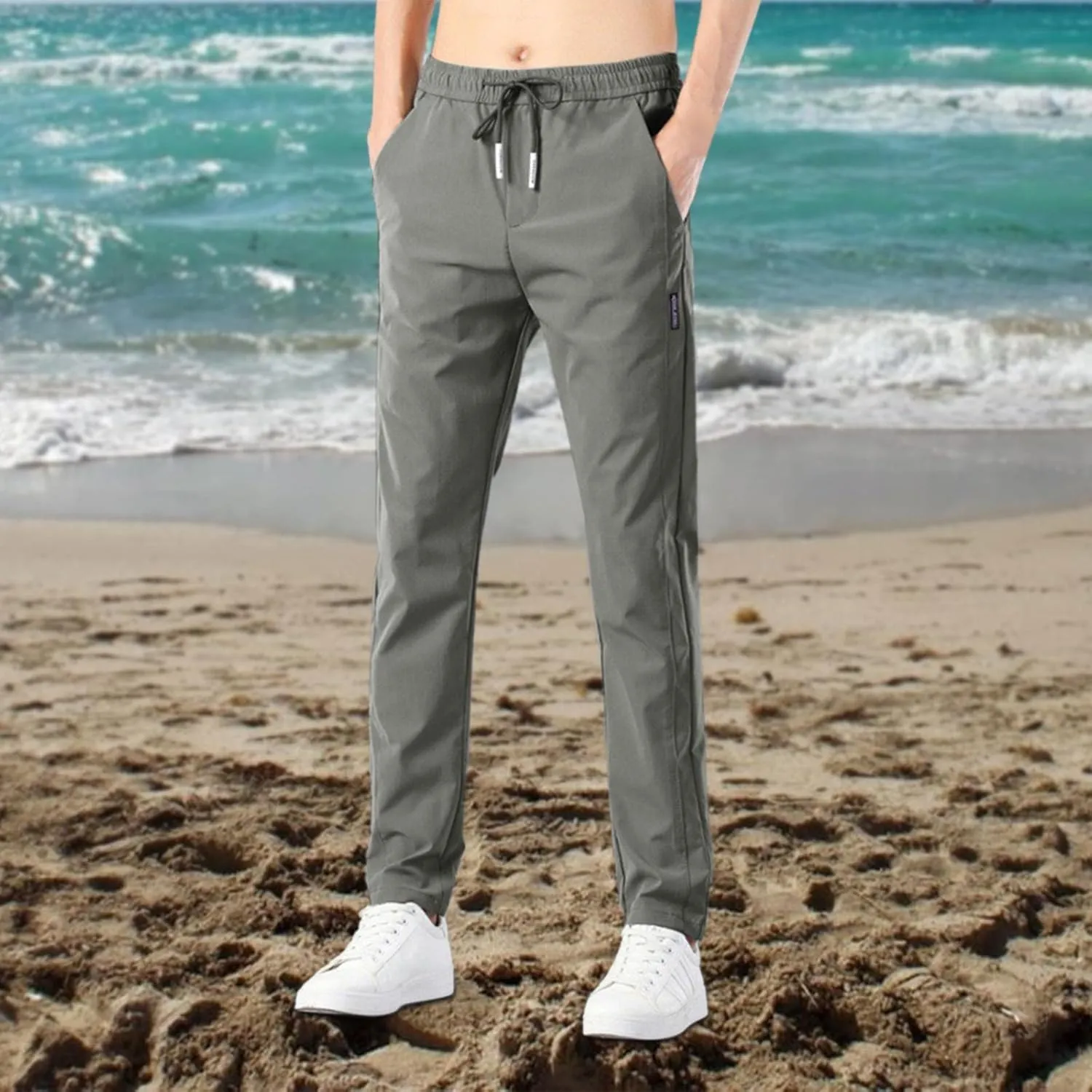 Fleece Lined Pants Men Linen Slacks Beach Thermal Stretch Business Public Regular Fit Sport with Pockets Football