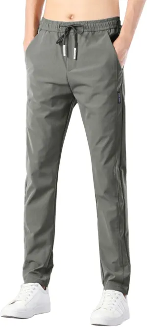 Fleece Lined Pants Men Linen Slacks Beach Thermal Stretch Business Public Regular Fit Sport with Pockets Football