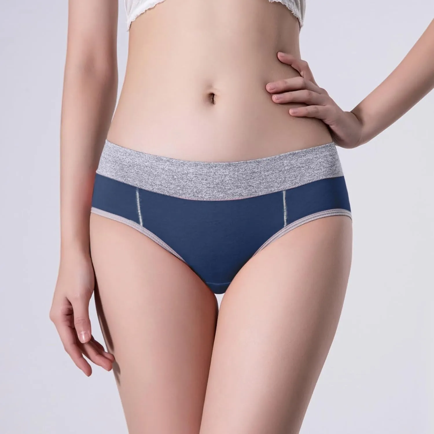 Franterd Hipster Panties for Women Color Block High Waist No Show Bikini Briefs Seamless Underwear Ladies Soft Stretch Briefs