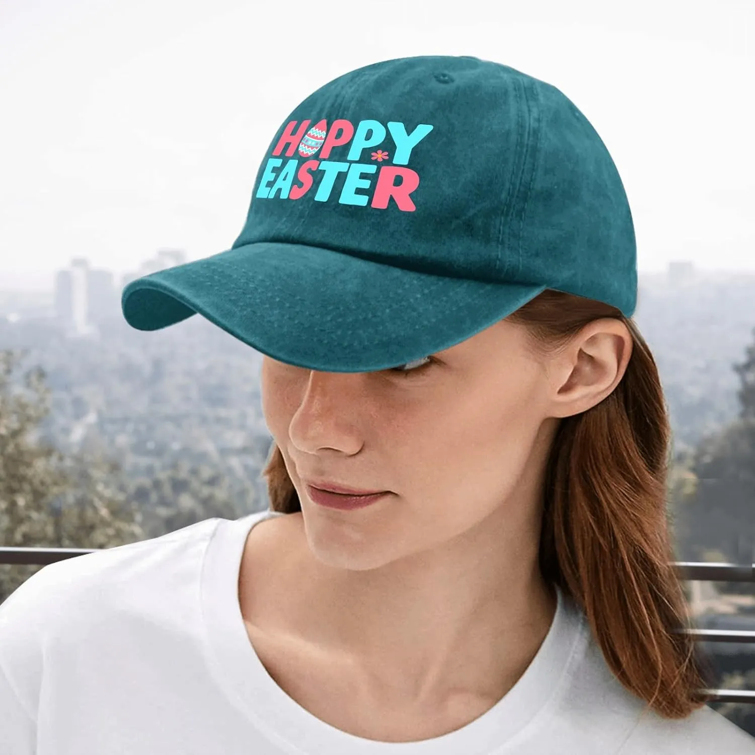 Funny Hoppy Easter Retros Trucker hat Vintage Cotton Washed Baseball Caps Adjustable Dad Hat Crazy