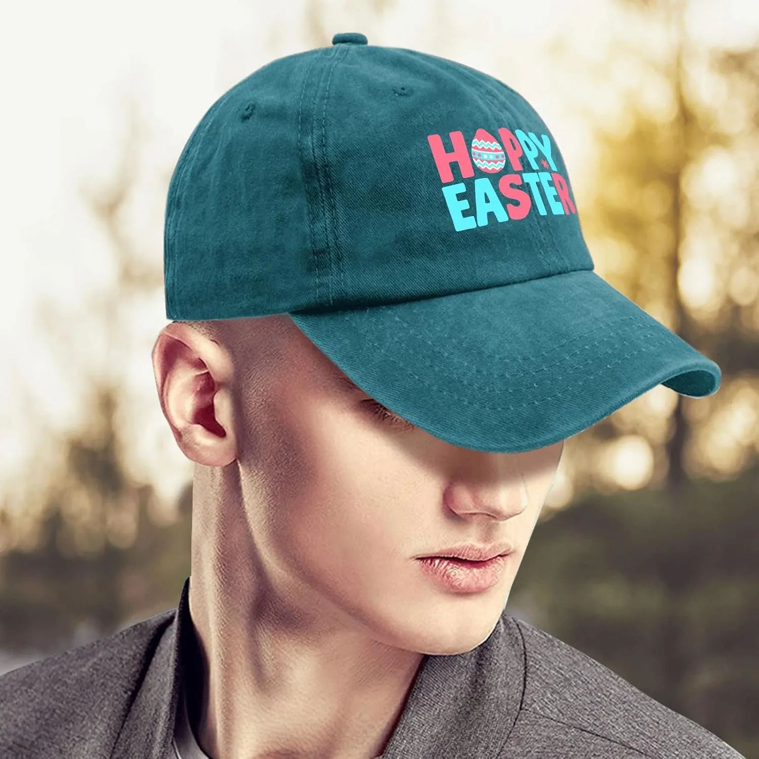 Funny Hoppy Easter Retros Trucker hat Vintage Cotton Washed Baseball Caps Adjustable Dad Hat Crazy