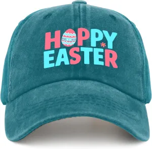 Funny Hoppy Easter Retros Trucker hat Vintage Cotton Washed Baseball Caps Adjustable Dad Hat Crazy