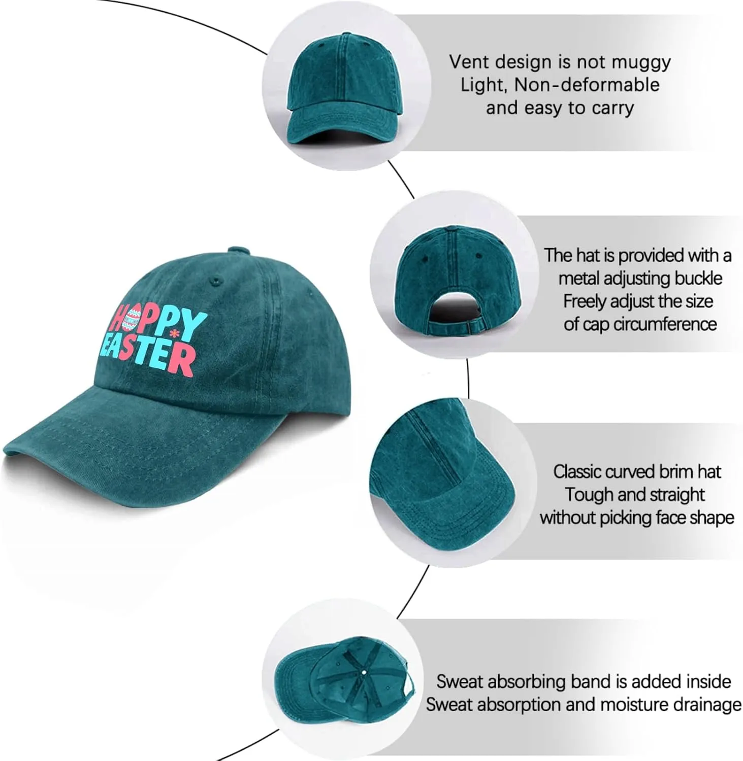 Funny Hoppy Easter Retros Trucker hat Vintage Cotton Washed Baseball Caps Adjustable Dad Hat Crazy