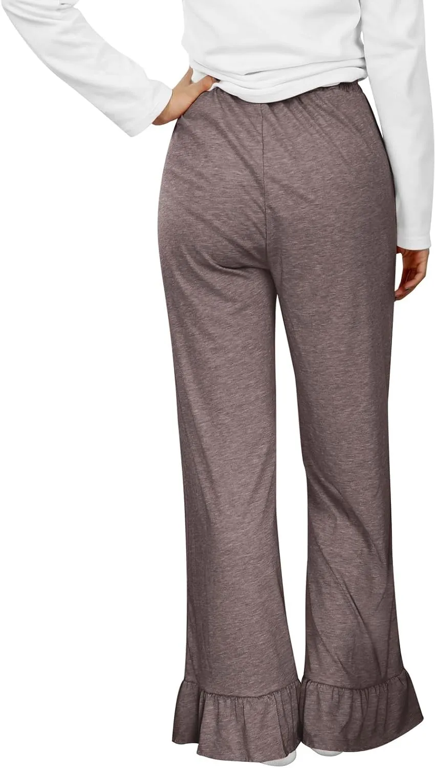 FZVYD Casual Textured Pants for Women Fall 2025 Trendy Drawstring Elastic High Waist Palazzo Pants Straight Leg Trousers