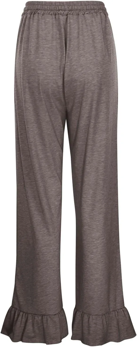 FZVYD Casual Textured Pants for Women Fall 2025 Trendy Drawstring Elastic High Waist Palazzo Pants Straight Leg Trousers