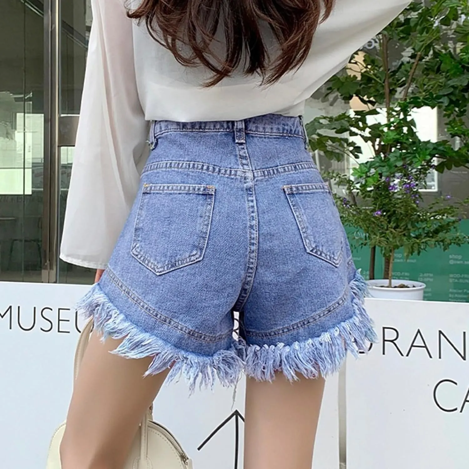FZVYD Women Jean Shorts High Waisted 2025 Summer Trendy Flat Pockets Cutoff Stretchy Casual Wide Leg Heart Print Denim Short