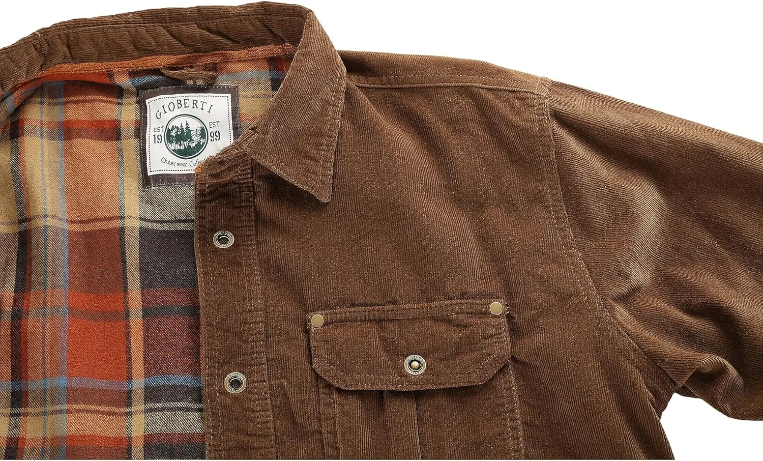Gioberti Men's 100% Cotton Extremely Soft Corduroy Shirt Jacket with Flannel Lining