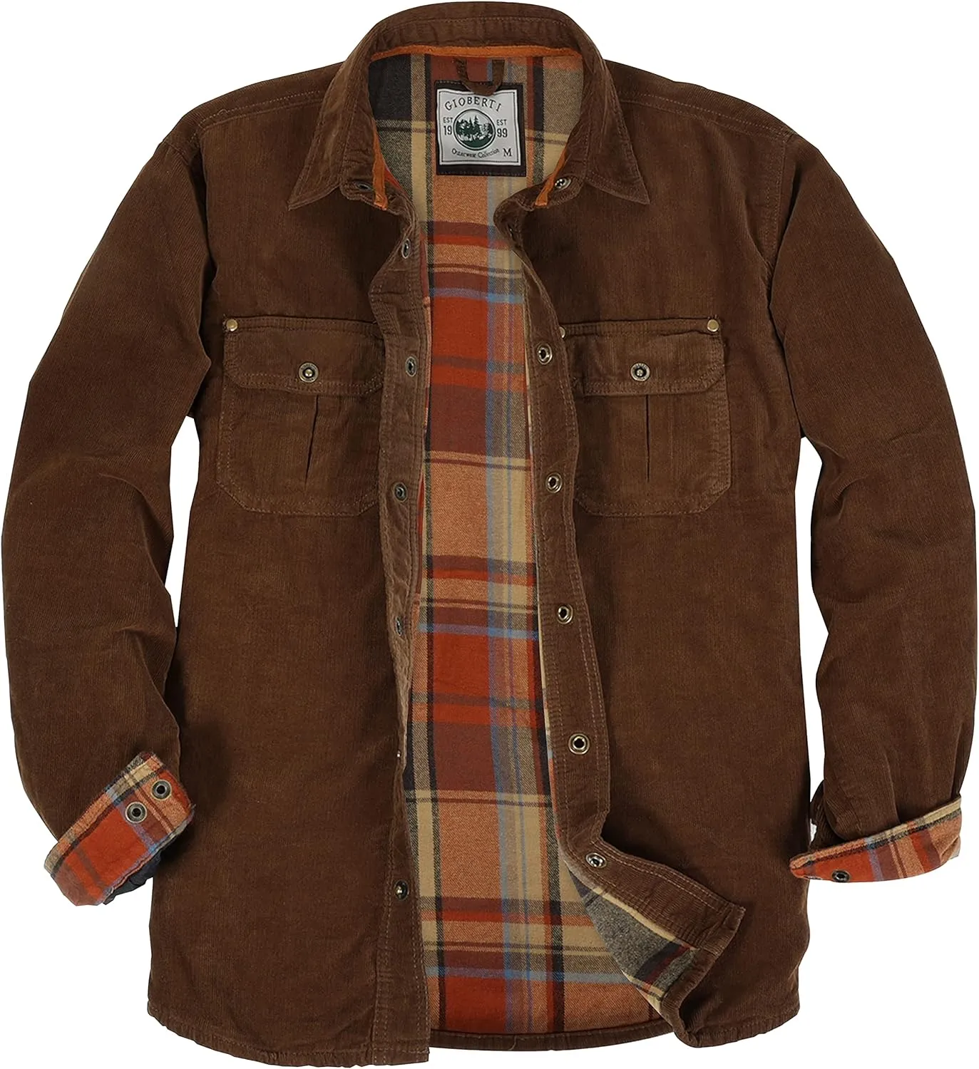 Gioberti Men's 100% Cotton Extremely Soft Corduroy Shirt Jacket with Flannel Lining