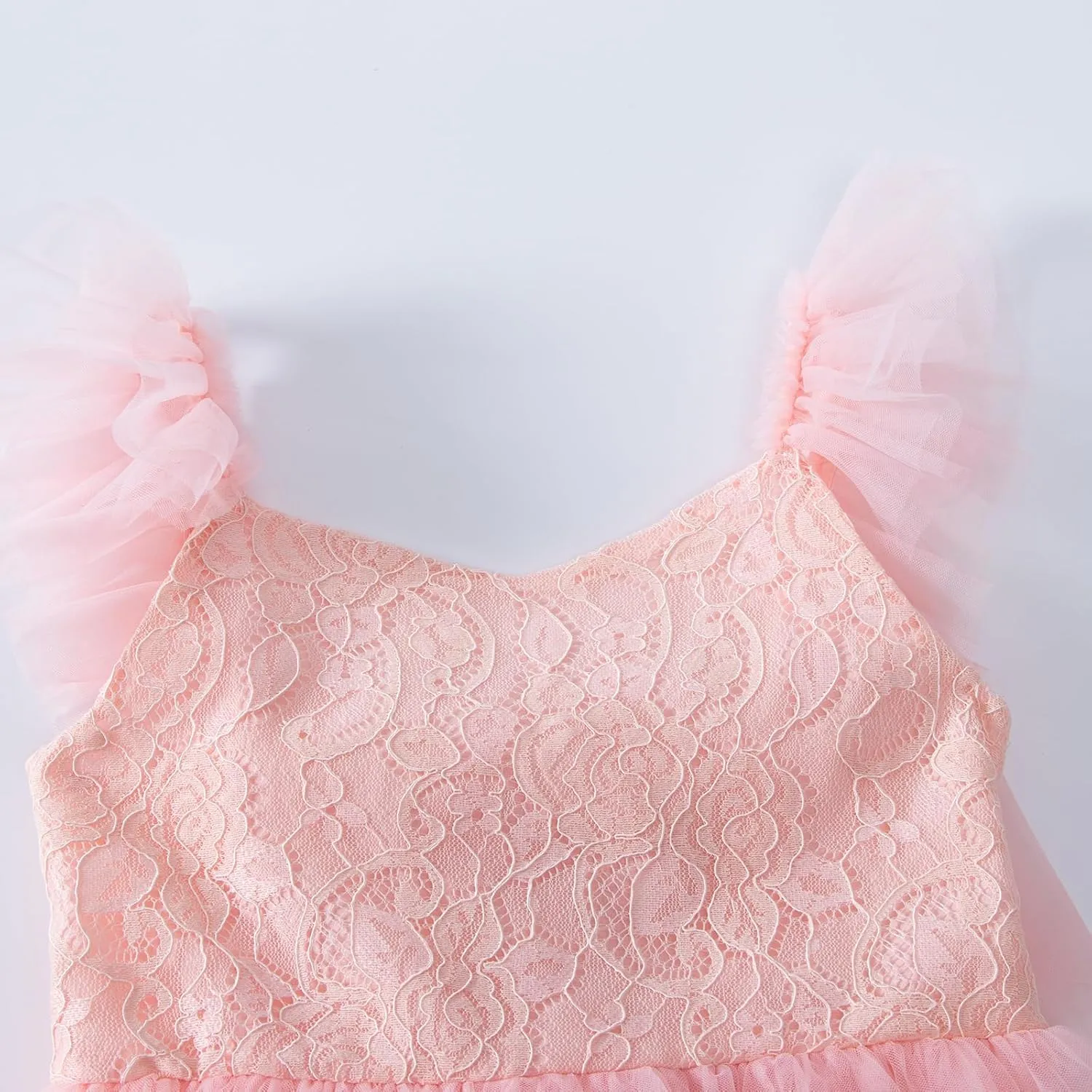 Girl A-Line Straight Tulle Tutu Dress Tie Back Summer Sleeveless Lace Flower Girl Dress for Birthday Party