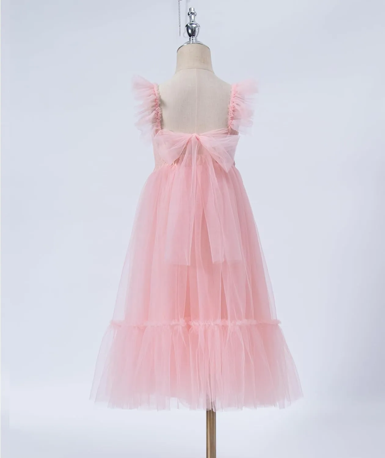 Girl A-Line Straight Tulle Tutu Dress Tie Back Summer Sleeveless Lace Flower Girl Dress for Birthday Party