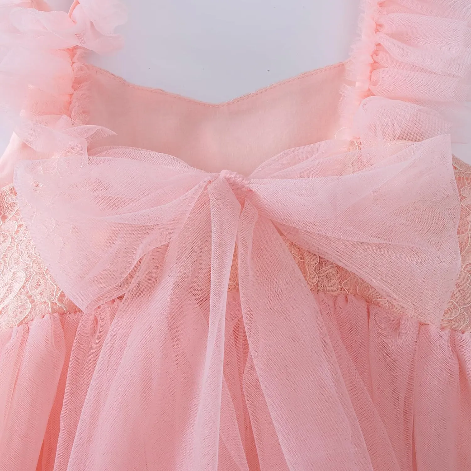 Girl A-Line Straight Tulle Tutu Dress Tie Back Summer Sleeveless Lace Flower Girl Dress for Birthday Party