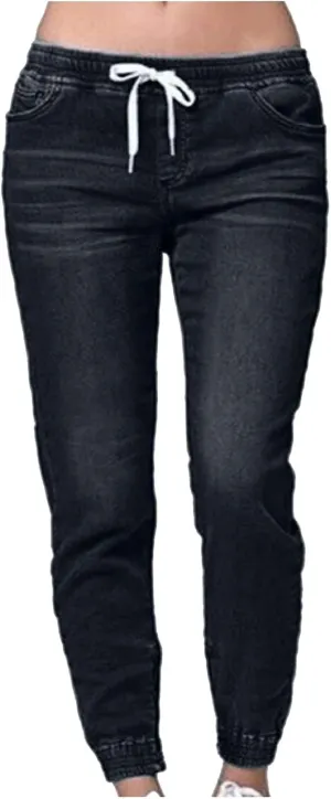 GOKKILRW Jeans Joggers for Women High Waisted Drawstring Elastic Waist Pull On Distressed Stretch Denim Pants Plus Size