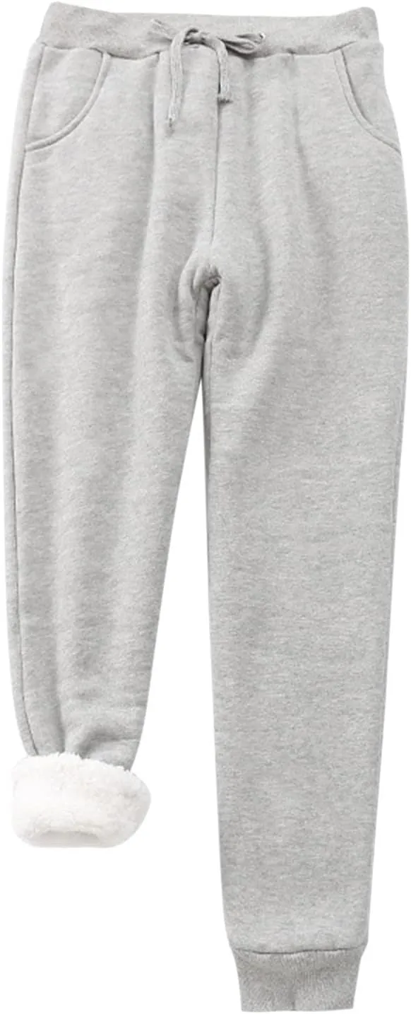 GOKKILRW Womens Winter Warm Sherpa Lined Sweatpants Drawstring High Waist Casual Athletic Lounge Workout Fleece Jogger Pants
