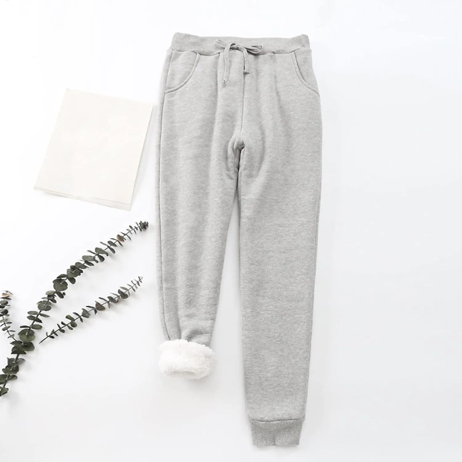 GOKKILRW Womens Winter Warm Sherpa Lined Sweatpants Drawstring High Waist Casual Athletic Lounge Workout Fleece Jogger Pants