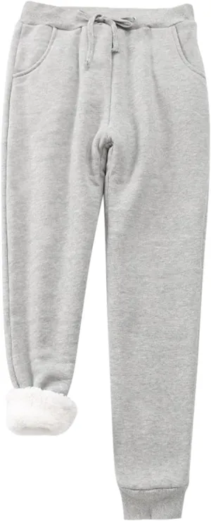 GOKKILRW Womens Winter Warm Sherpa Lined Sweatpants Drawstring High Waist Casual Athletic Lounge Workout Fleece Jogger Pants