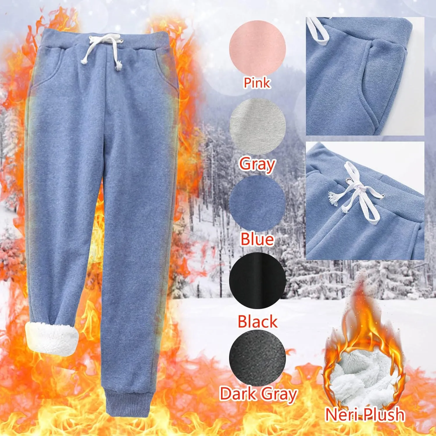 GOKKILRW Womens Winter Warm Sherpa Lined Sweatpants Drawstring High Waist Casual Athletic Lounge Workout Fleece Jogger Pants