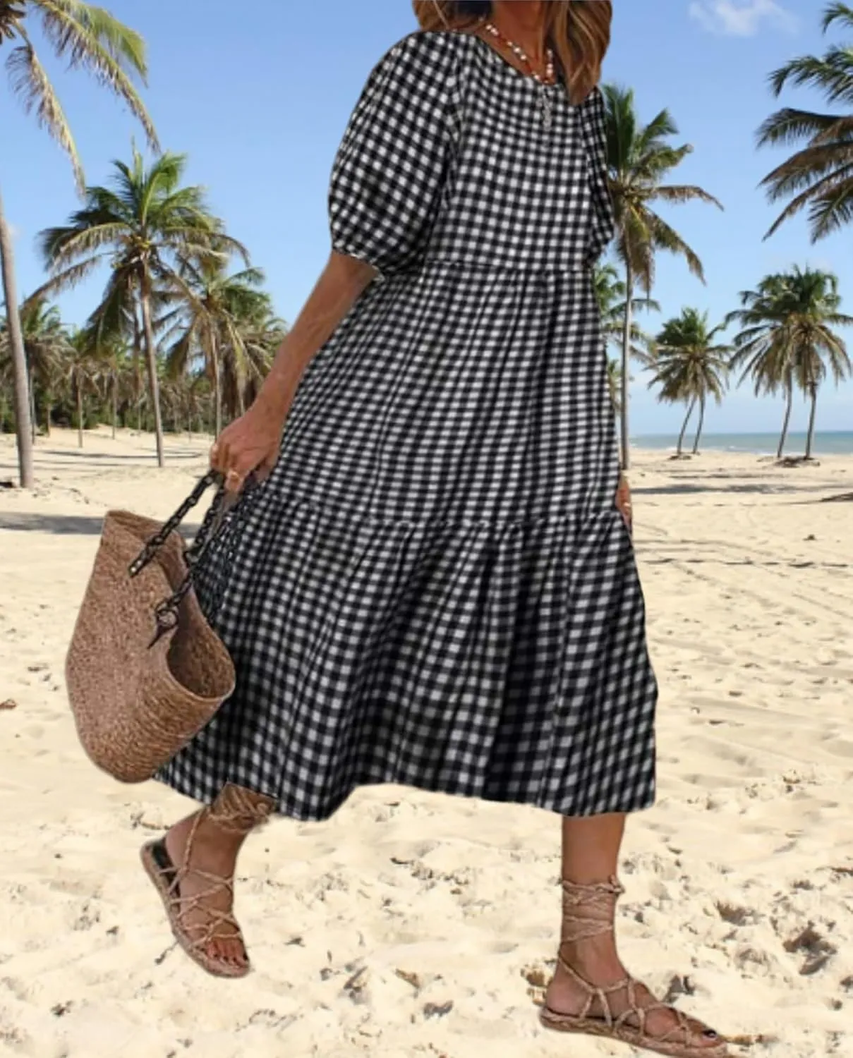 Guteidee Cotton Linen Dress for Womens Summer Midi Long Dress Short Sleeve A Line Dress
