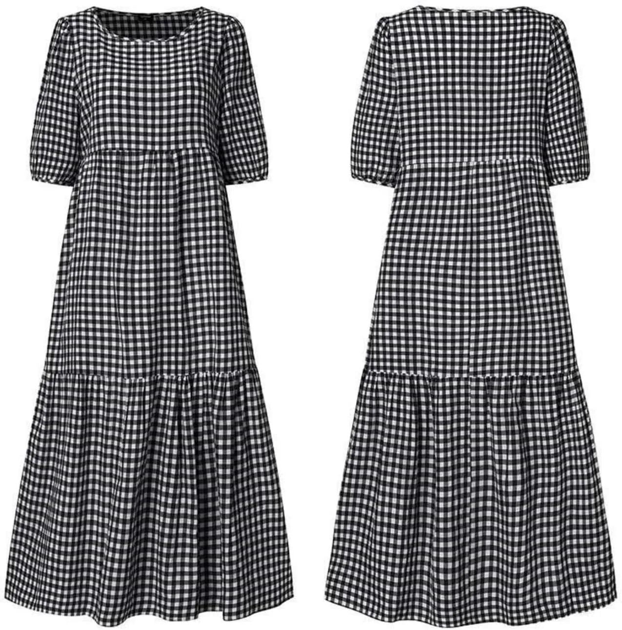 Guteidee Cotton Linen Dress for Womens Summer Midi Long Dress Short Sleeve A Line Dress