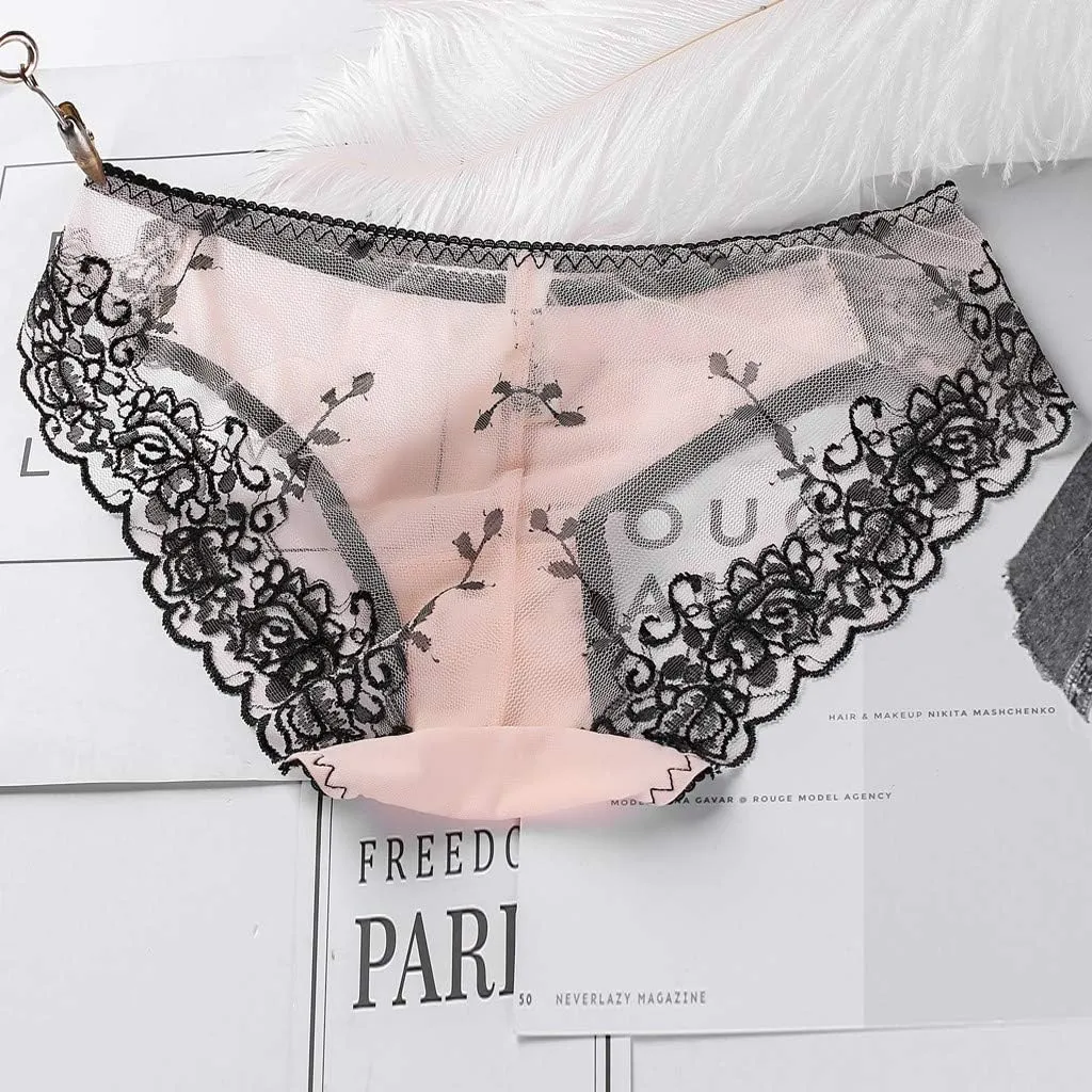 Heevina Sexy Panties Lace Trim See Through Mesh Panty Floral Briefs Transparent Breathable Everyday Soft Lingerie