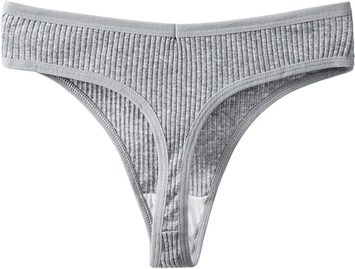 Heevina Thongs For Women Ribbed Seamless Bikini Breathable Panty Low Rise Thongs Soft Tangas Curvy Panties