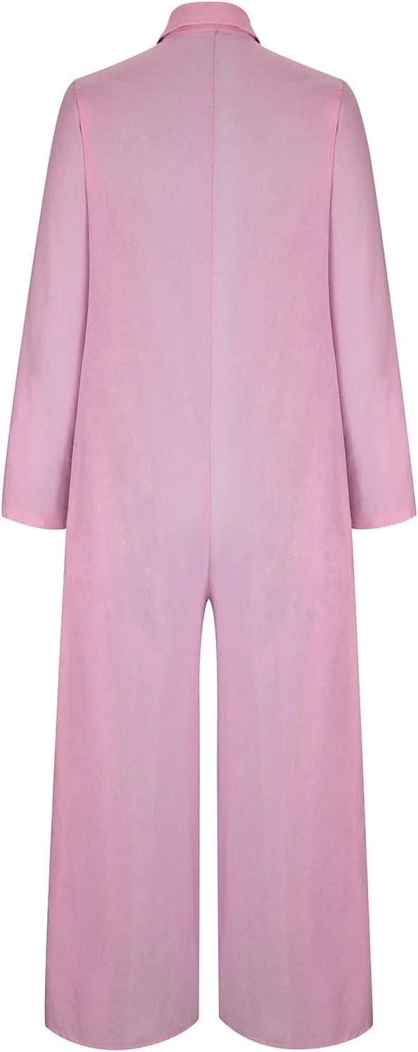 HGps8w Women's Wide Leg Linen Jumpsuits 2025 Fall Long Sleeve Button Front Plus Size Casual Solid Rompers with Pockets