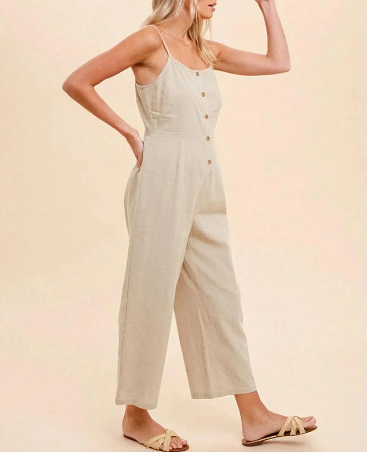 HOTIAN Womens Linen Cotton Overalls Jumpsuits Casual Loose Jumpers 2025 Baggy Rompers