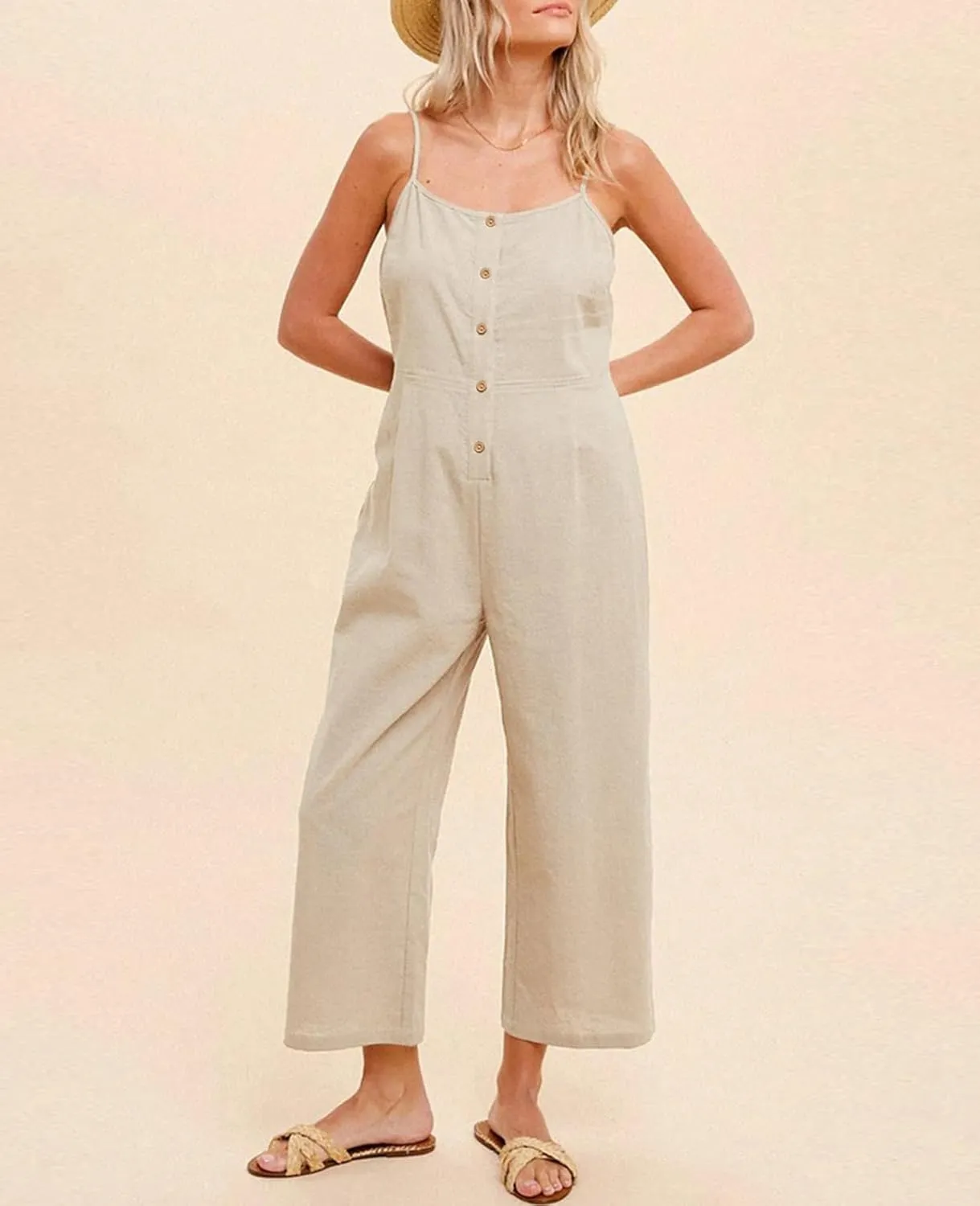 HOTIAN Womens Linen Cotton Overalls Jumpsuits Casual Loose Jumpers 2025 Baggy Rompers