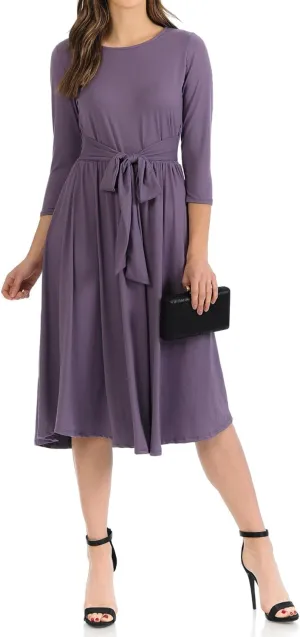 iconic luxe Women's A-Line Midi Dress with Waist Tie Formal Casual