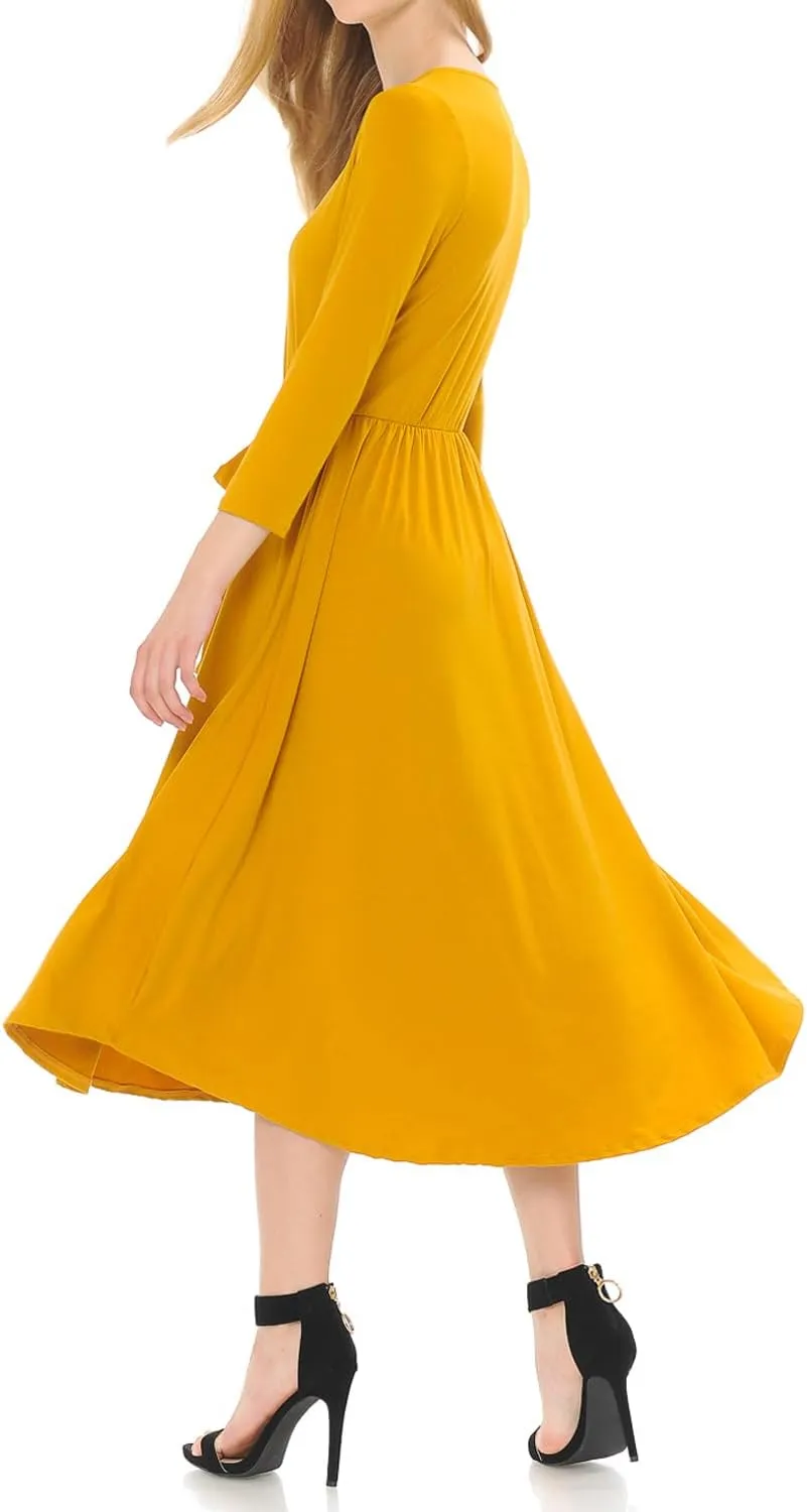 iconic luxe Women's A-Line Midi Dress with Waist Tie Formal Casual