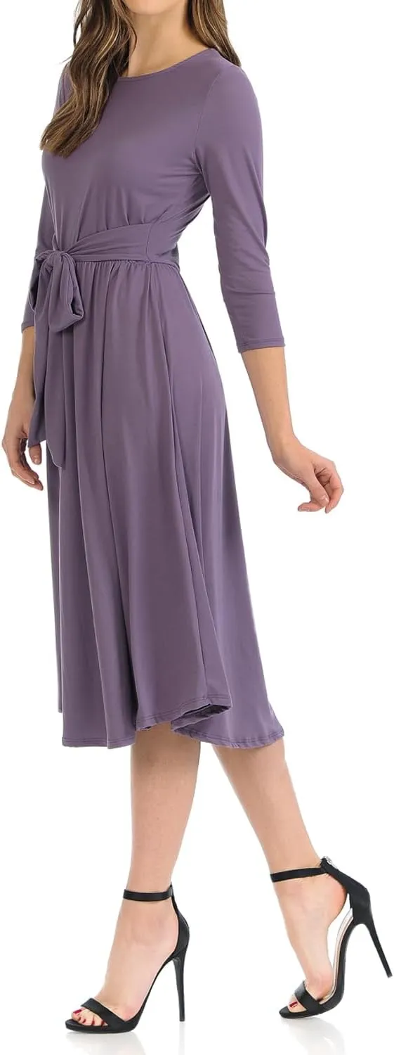 iconic luxe Women's A-Line Midi Dress with Waist Tie Formal Casual