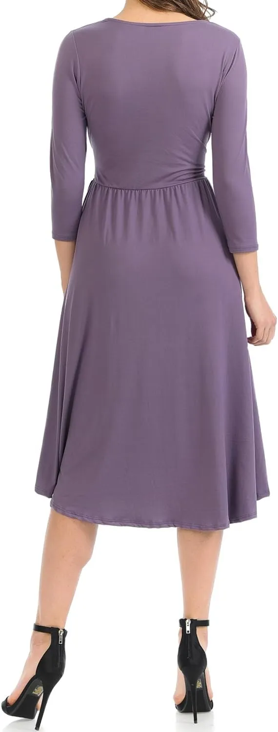 iconic luxe Women's A-Line Midi Dress with Waist Tie Formal Casual