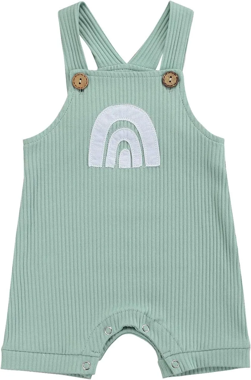 Infant Newborn Baby Girl Boy Rainbow Suspender Jumpsuit Shorts One Piece Romper Outfits Unisex Overall Clothes