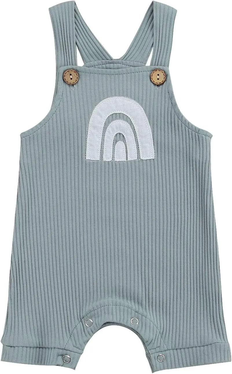 Infant Newborn Baby Girl Boy Rainbow Suspender Jumpsuit Shorts One Piece Romper Outfits Unisex Overall Clothes