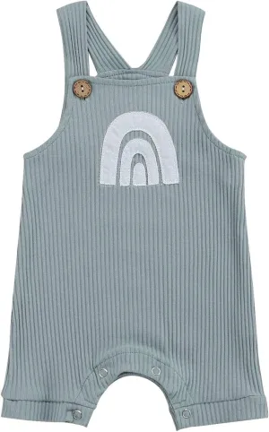Infant Newborn Baby Girl Boy Rainbow Suspender Jumpsuit Shorts One Piece Romper Outfits Unisex Overall Clothes